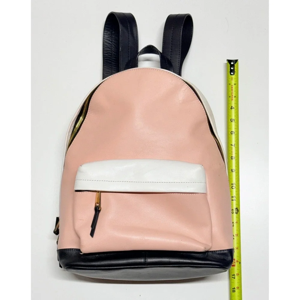 J.Crew Colorblock Leather Backpack Pink Cream Black Gold Zip Travel Bag